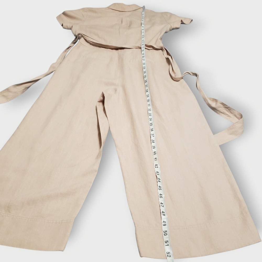 J.Crew Wide Leg Linen Blend Jumpsuit Sz 4 Belted Pleated Short Sleeve Blush Pink - Picture 12 of 16
